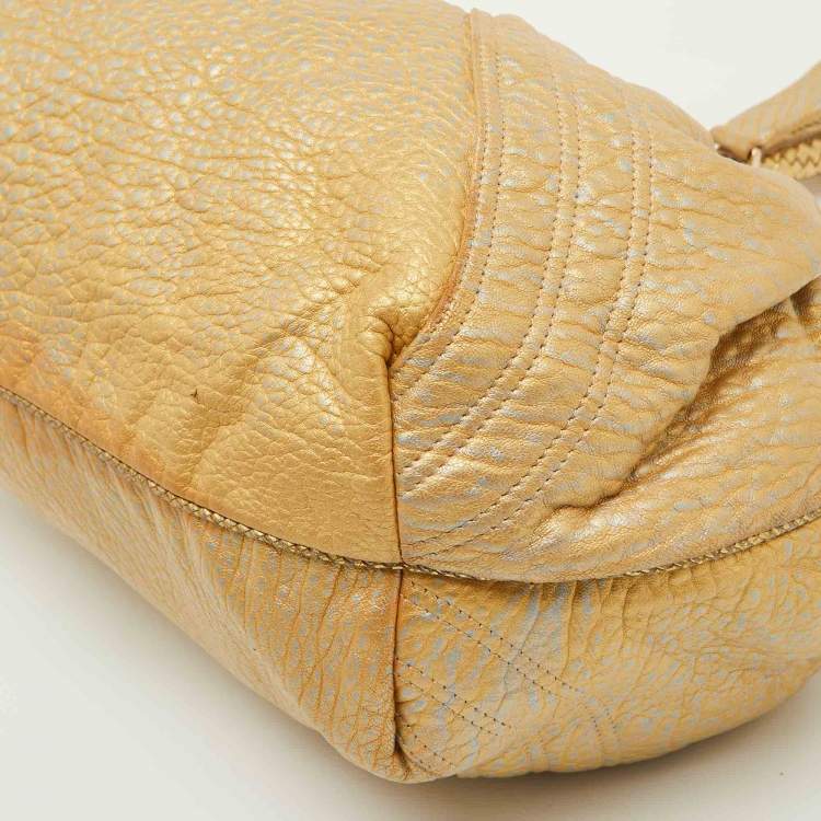 Pre Owned Fendi Metallic Gold Textured Leather Spy Hobo