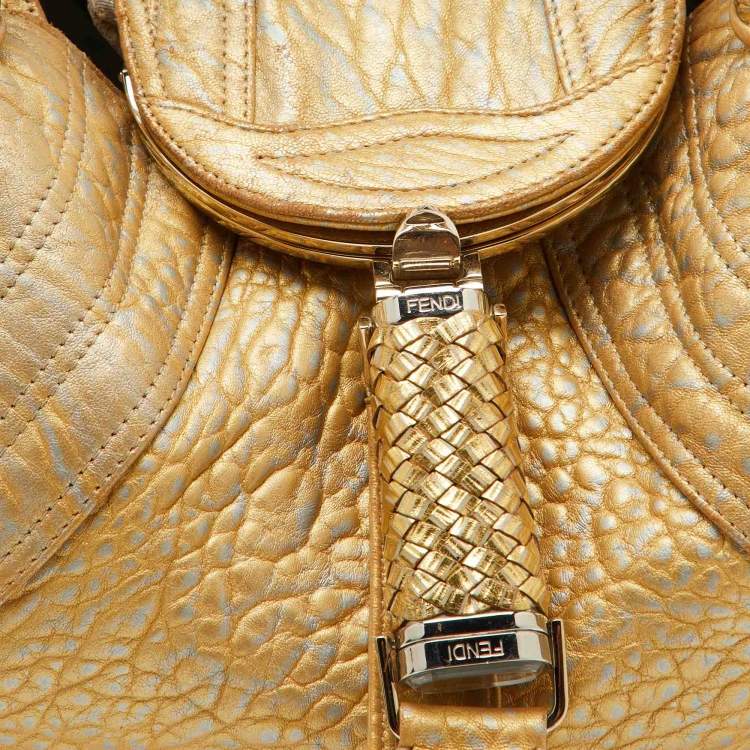 Pre Owned Fendi Metallic Gold Textured Leather Spy Hobo
