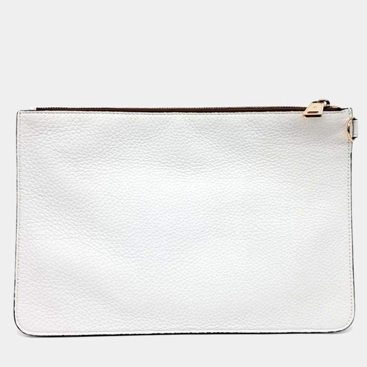 Pre Owned Fendi X Fila White Leather Clutch