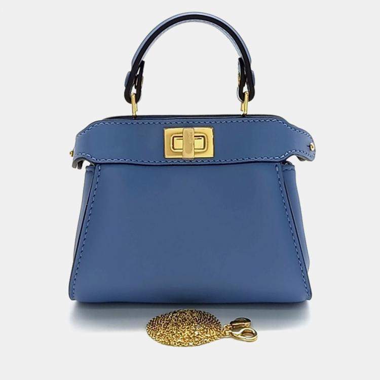 Pre Owned Fendi Blue Leather Nano Peekaboo Crossbody Bag