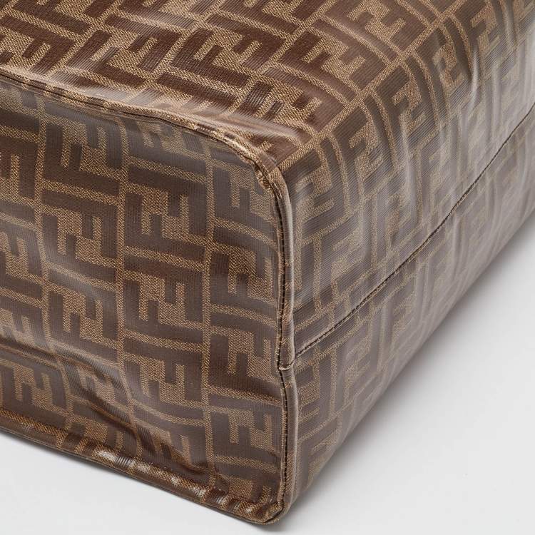 Pre Owned Fendi x Fila Brown Zucca Coated Fabric Large FF 1974 Mania Shopping Tote
