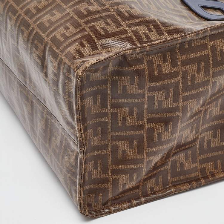 Pre Owned Fendi x Fila Brown Zucca Coated Fabric Large FF 1974 Mania Shopping Tote