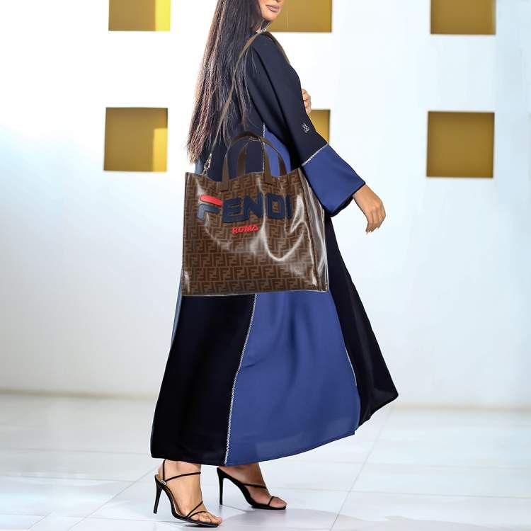 Pre Owned Fendi x Fila Brown Zucca Coated Fabric Large FF 1974 Mania Shopping Tote