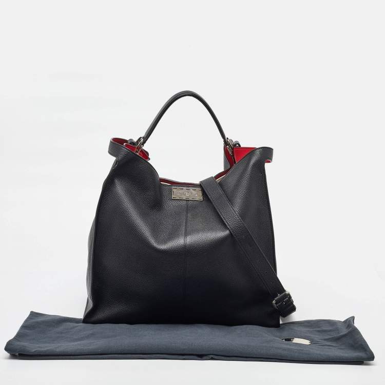 Pre Owned Fendi Black Leather Peekaboo X-Lite Fit Shopper Tote