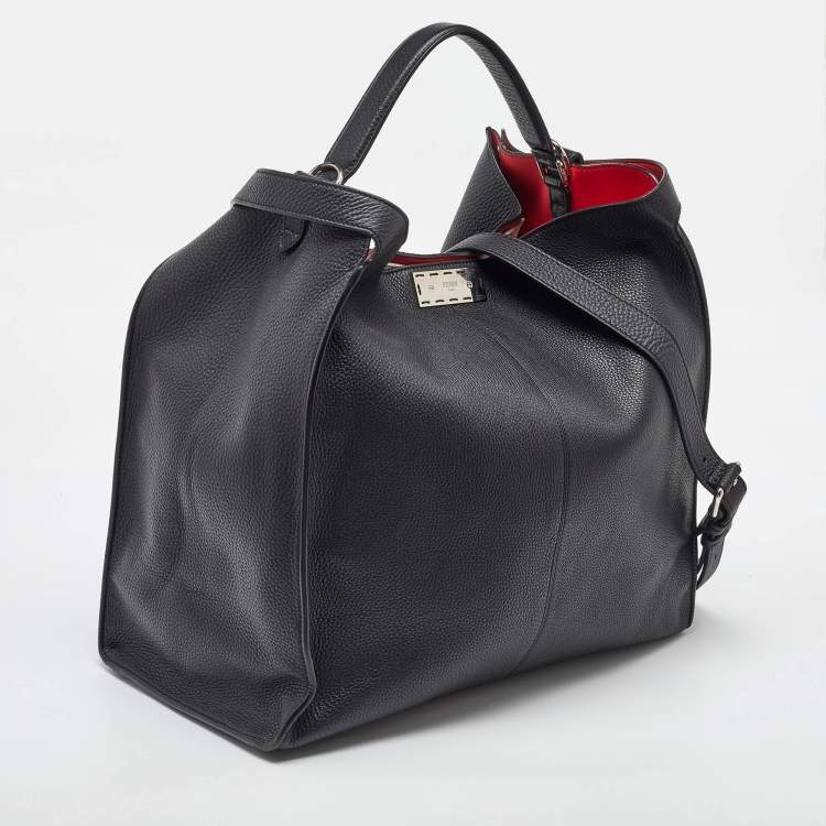Pre Owned Fendi Black Leather Peekaboo X-Lite Fit Shopper Tote