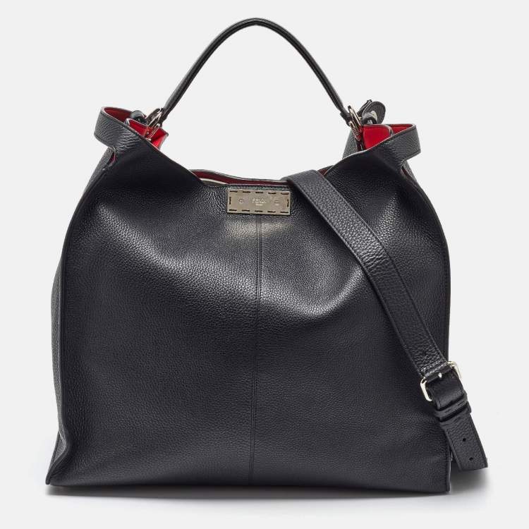 Pre Owned Fendi Black Leather Peekaboo X-Lite Fit Shopper Tote