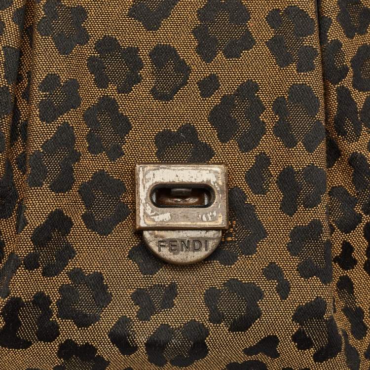 Pre Owned Fendi Brown Leopard Print Fabric and Patent Leather Trim B Bag