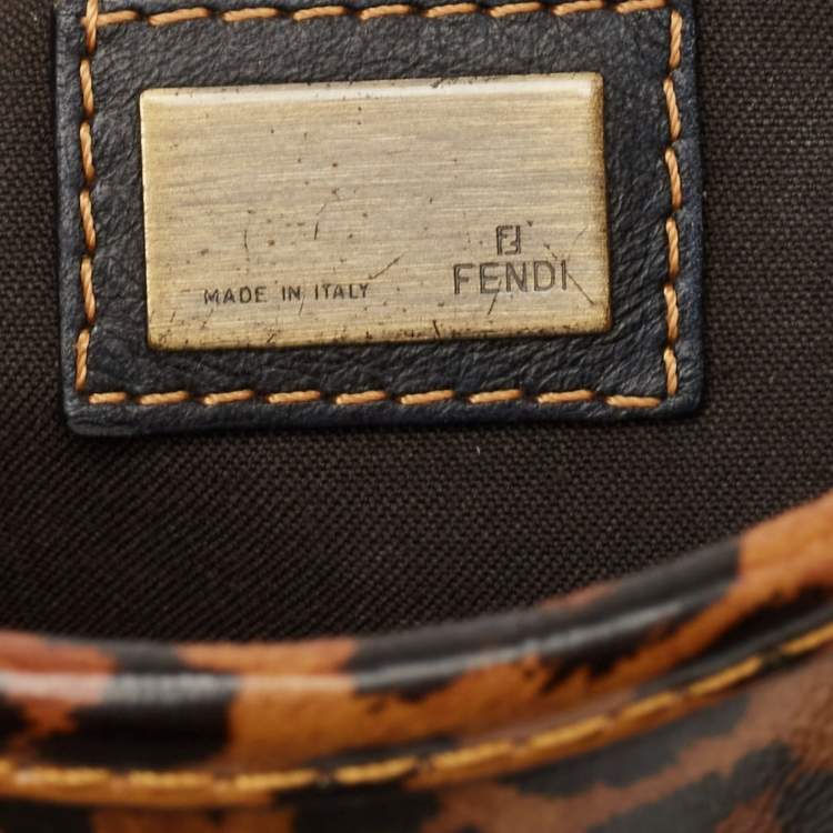 Pre Owned Fendi Brown Leopard Print Fabric and Patent Leather Trim B Bag