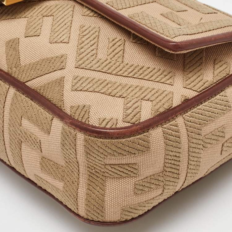 Pre Owned Fendi Beige/Brown Zucca Embroidered Canvas and Leather NM Baguette Bag