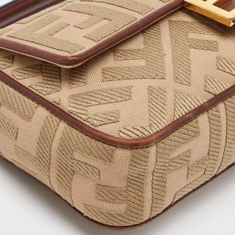 Pre Owned Fendi Beige/Brown Zucca Embroidered Canvas and Leather NM Baguette Bag