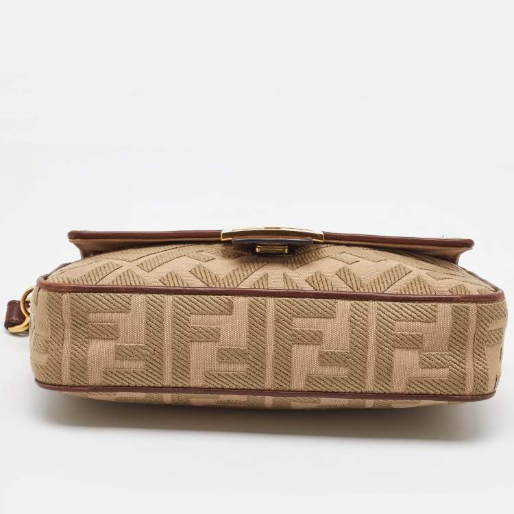 Pre Owned Fendi Beige/Brown Zucca Embroidered Canvas and Leather NM Baguette Bag
