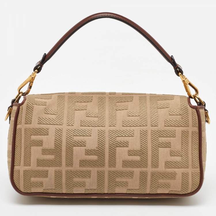 Pre Owned Fendi Beige/Brown Zucca Embroidered Canvas and Leather NM Baguette Bag
