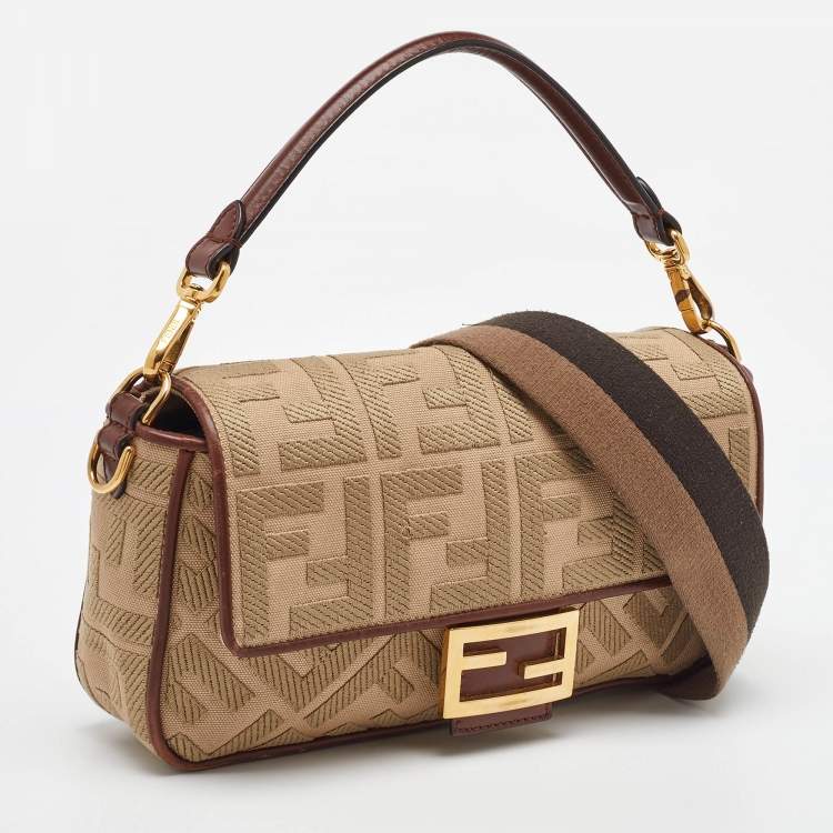 Pre Owned Fendi Beige/Brown Zucca Embroidered Canvas and Leather NM Baguette Bag