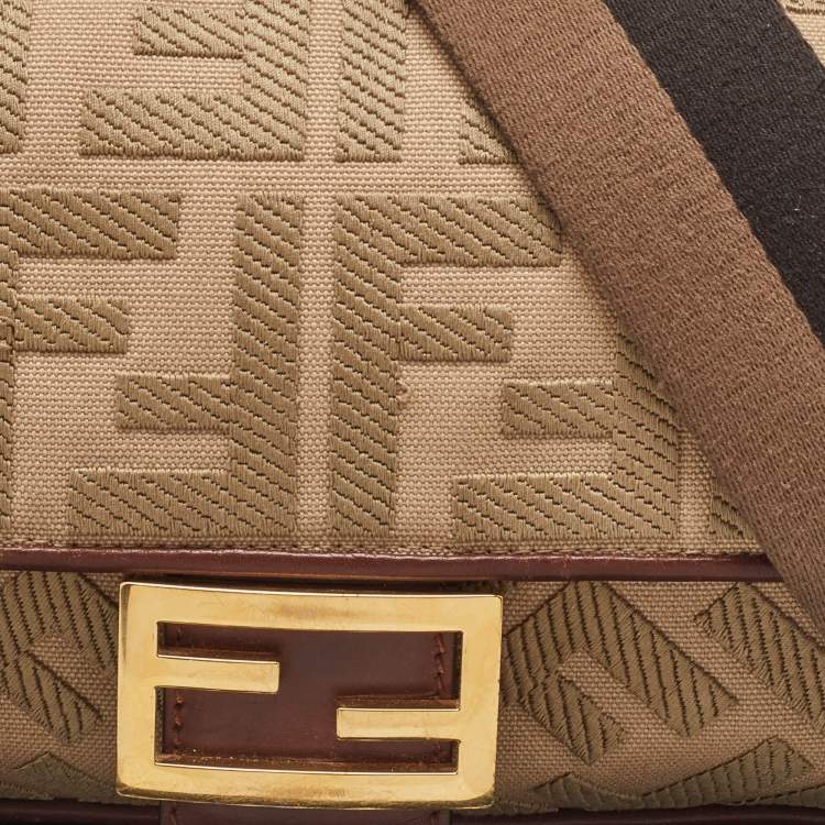 Pre Owned Fendi Beige/Brown Zucca Embroidered Canvas and Leather NM Baguette Bag