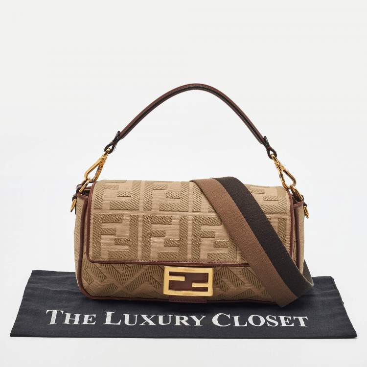 Pre Owned Fendi Beige/Brown Zucca Embroidered Canvas and Leather NM Baguette Bag
