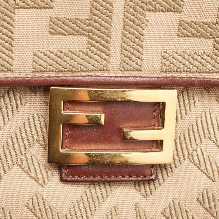 Pre Owned Fendi Beige/Brown Zucca Embroidered Canvas and Leather NM Baguette Bag