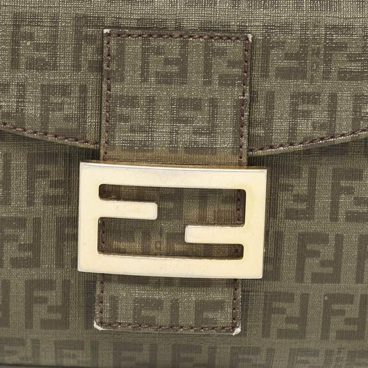 Pre Owned Fendi Green Zucchino Coated Canvas Forever Baguette Bag