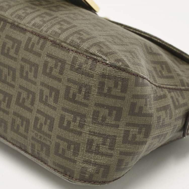 Pre Owned Fendi Green Zucchino Coated Canvas Forever Baguette Bag