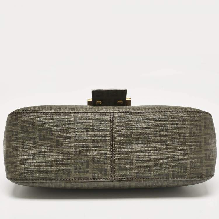 Pre Owned Fendi Green Zucchino Coated Canvas Forever Baguette Bag