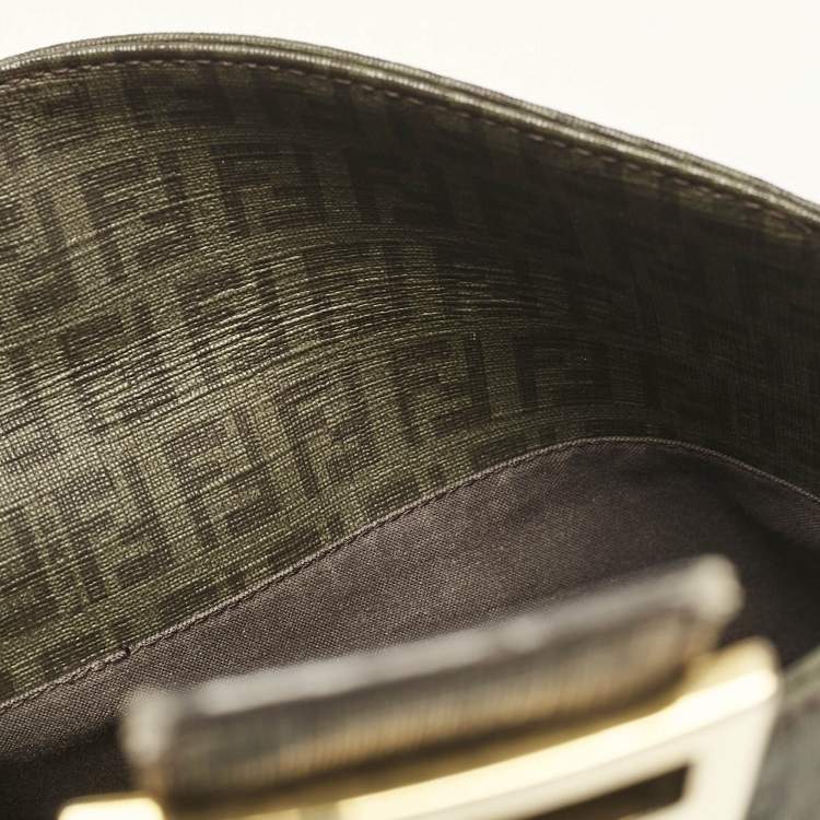 Pre Owned Fendi Green Zucchino Coated Canvas Forever Baguette Bag