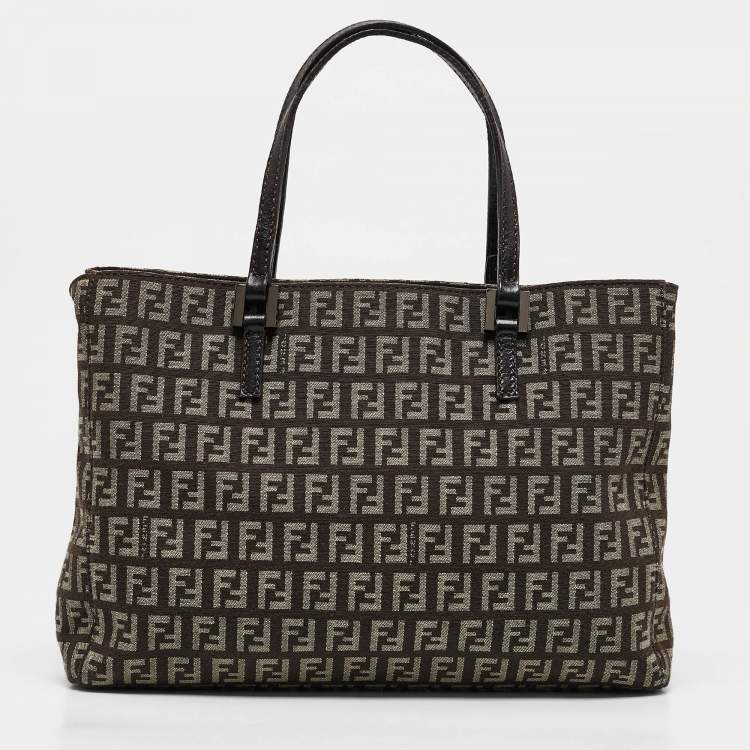 Pre Owned Fendi Brown Zucchino Canvas Small Shopper Tote