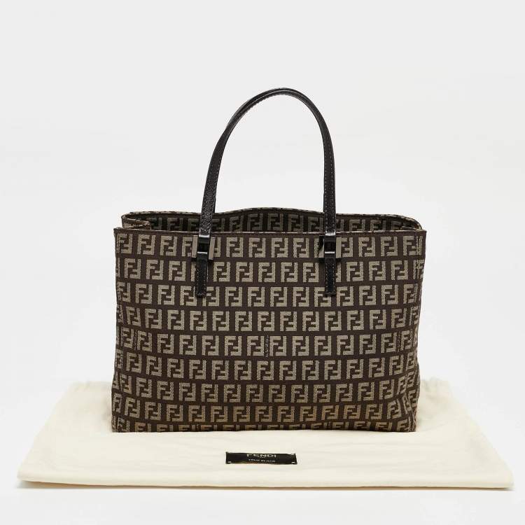 Pre Owned Fendi Brown Zucchino Canvas Small Shopper Tote