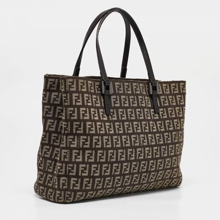 Pre Owned Fendi Brown Zucchino Canvas Small Shopper Tote