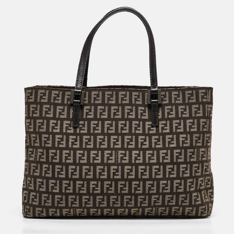 Pre Owned Fendi Brown Zucchino Canvas Small Shopper Tote