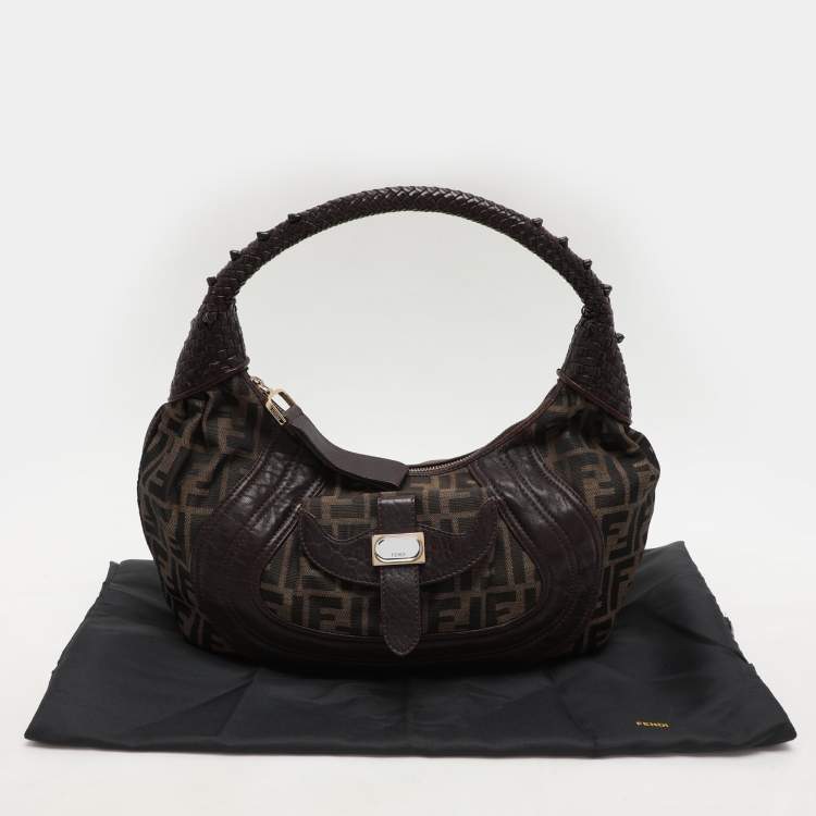 Pre Owned Fendi Brown Zucca Canvas and Leather Spy Hobo 