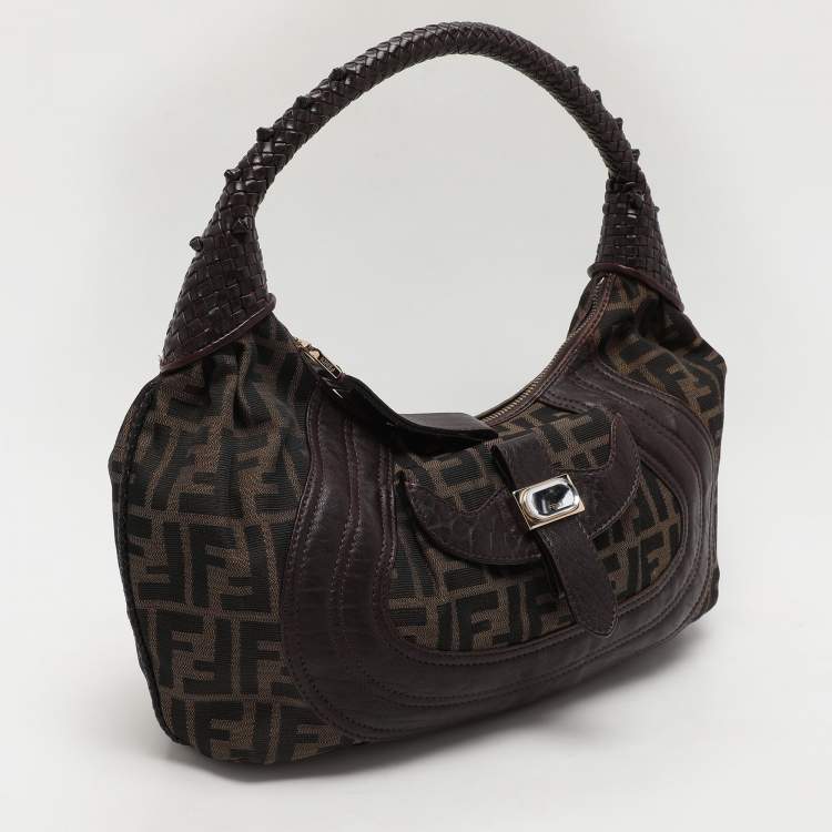 Pre Owned Fendi Brown Zucca Canvas and Leather Spy Hobo 