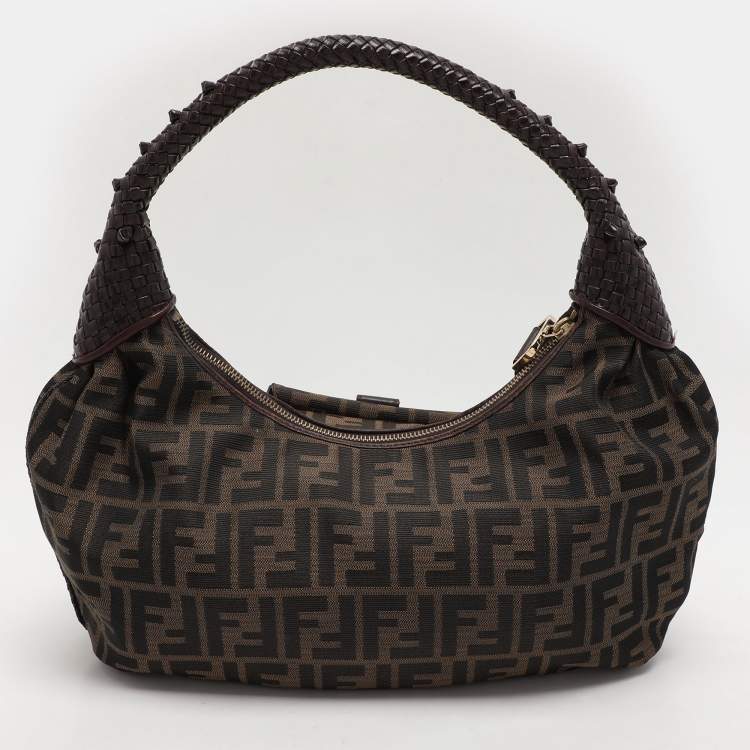 Pre Owned Fendi Brown Zucca Canvas and Leather Spy Hobo 