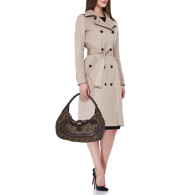 Pre Owned Fendi Brown Zucca Canvas and Leather Spy Hobo 