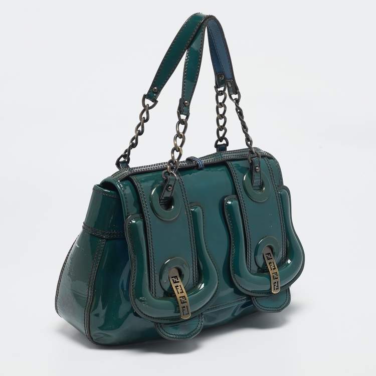 Pre Owned Fendi Blue Patent Leather B Shoulder Bag