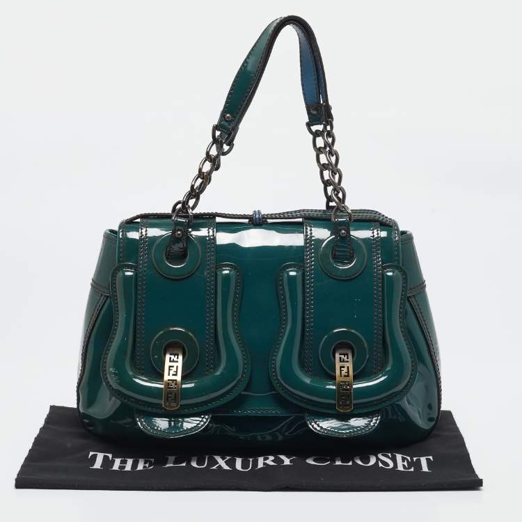 Pre Owned Fendi Blue Patent Leather B Shoulder Bag