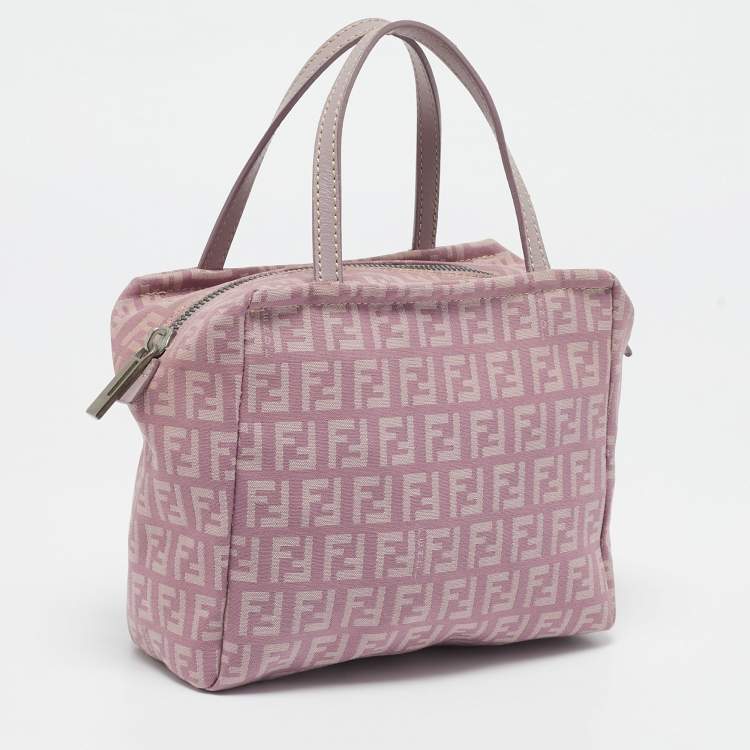 Pre Owned Fendi Purple Zucchino Canvas and Leather Satchel