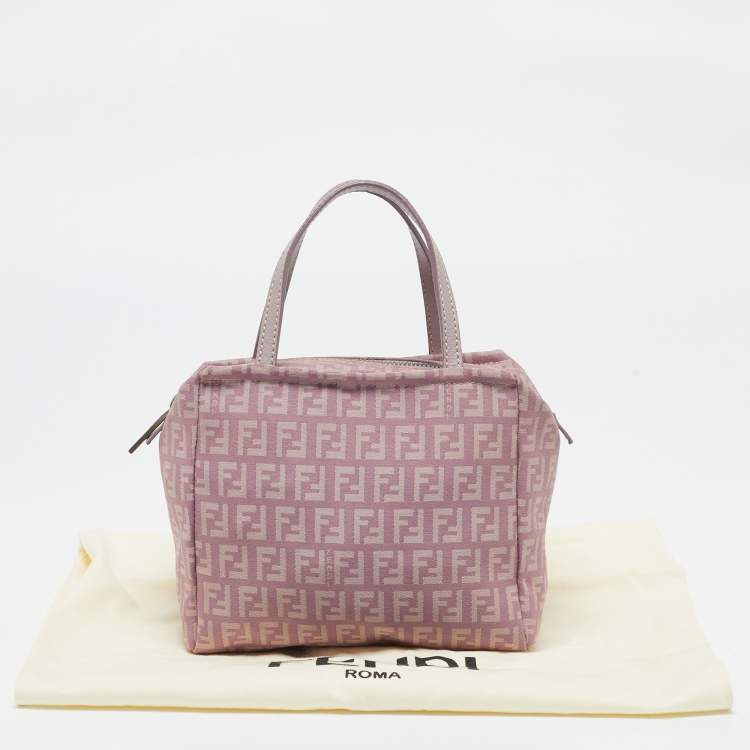 Pre Owned Fendi Purple Zucchino Canvas and Leather Satchel