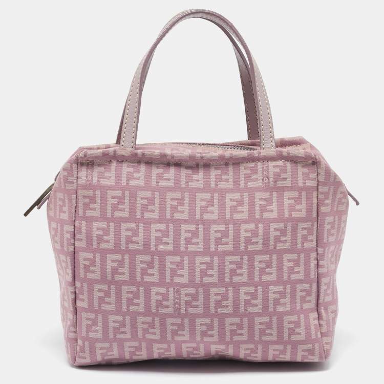 Pre Owned Fendi Purple Zucchino Canvas and Leather Satchel