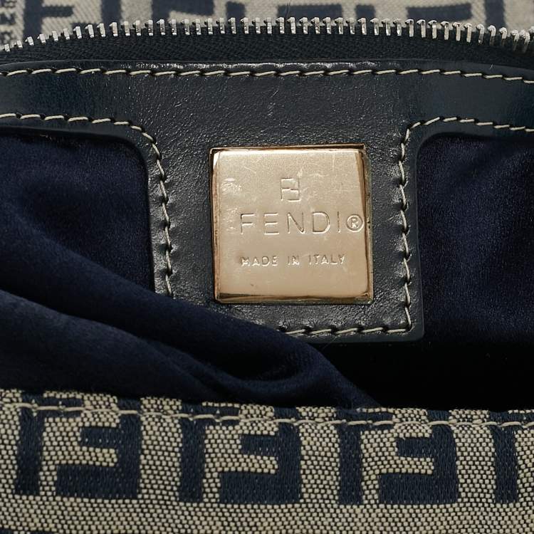 Pre Owned Fendi Blue Zucchino Canvas Baguette Bag