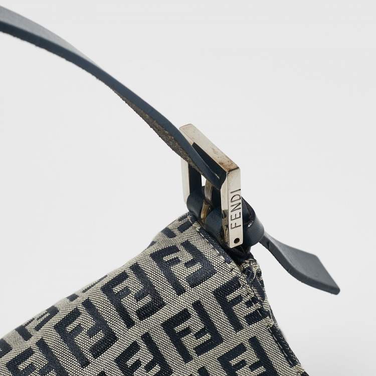 Pre Owned Fendi Blue Zucchino Canvas Baguette Bag