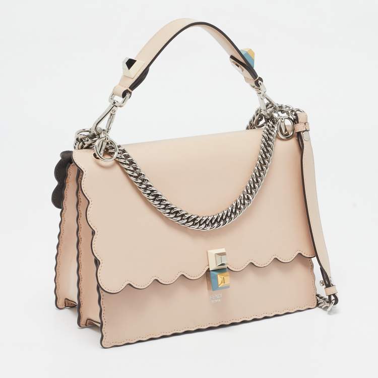 Pre Owned Fendi Beige Scalloped Leather Medium Kan I Shoulder Bag