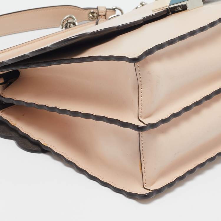 Pre Owned Fendi Beige Scalloped Leather Medium Kan I Shoulder Bag