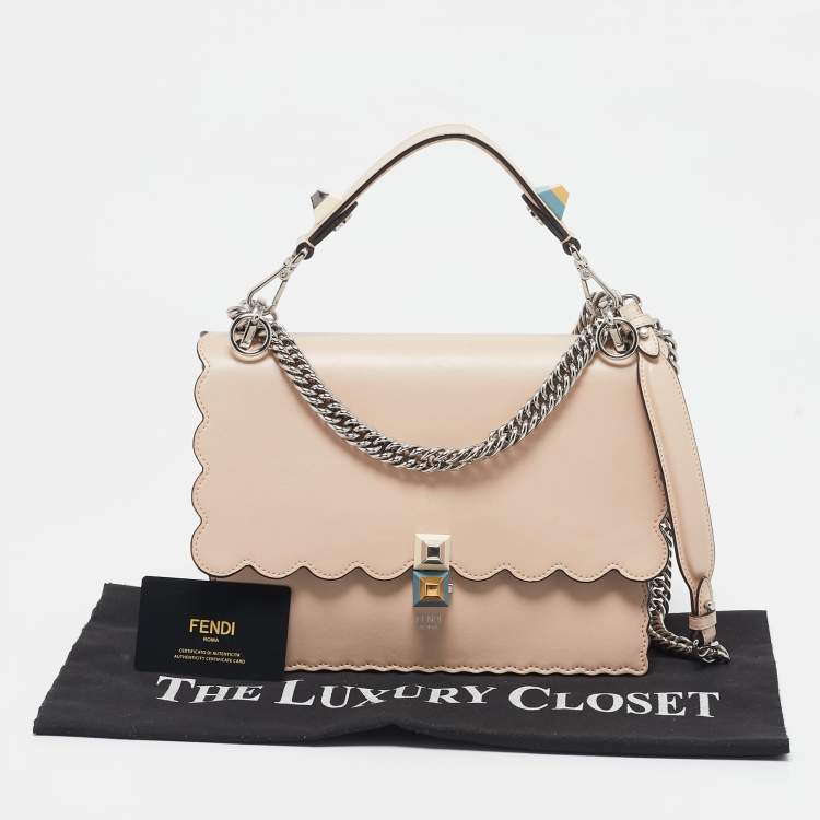 Pre Owned Fendi Beige Scalloped Leather Medium Kan I Shoulder Bag