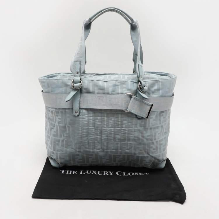 Pre Owned Fendi Light Blue Nylon Tote