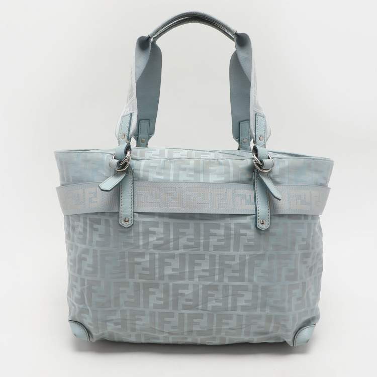 Pre Owned Fendi Light Blue Nylon Tote