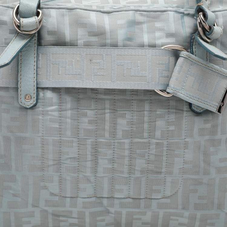 Pre Owned Fendi Light Blue Nylon Tote