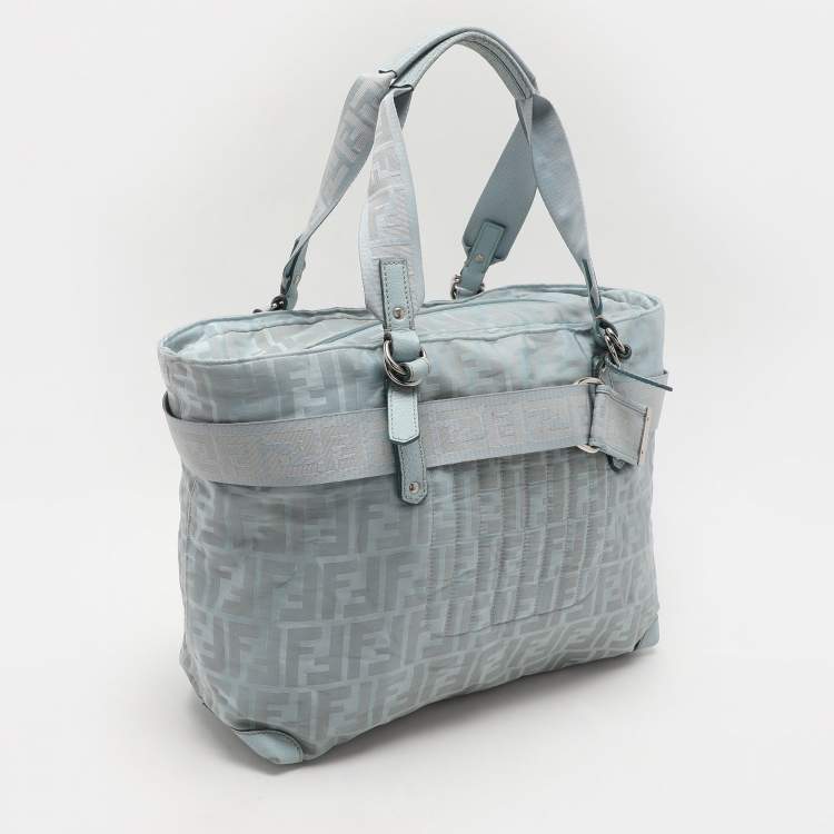 Pre Owned Fendi Light Blue Nylon Tote