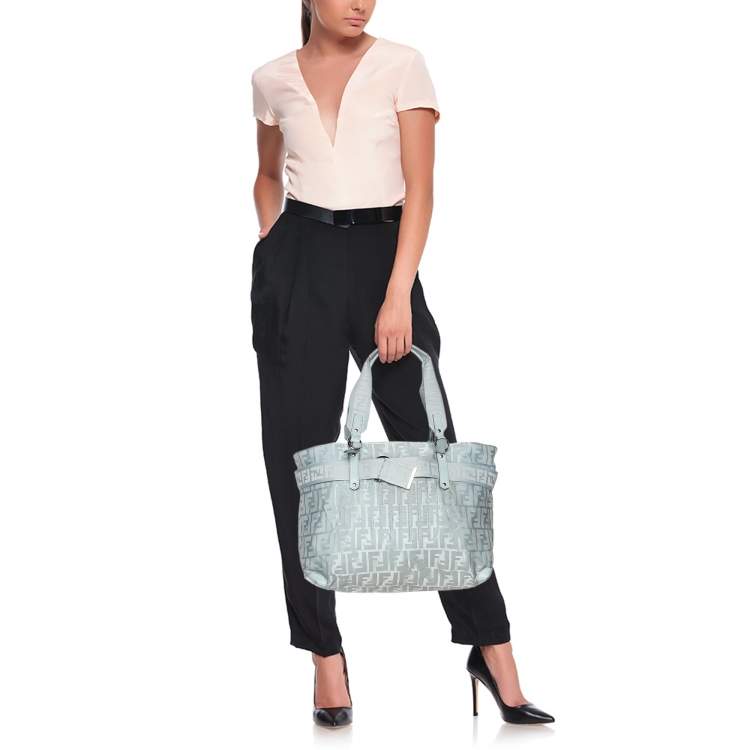 Pre Owned Fendi Light Blue Nylon Tote
