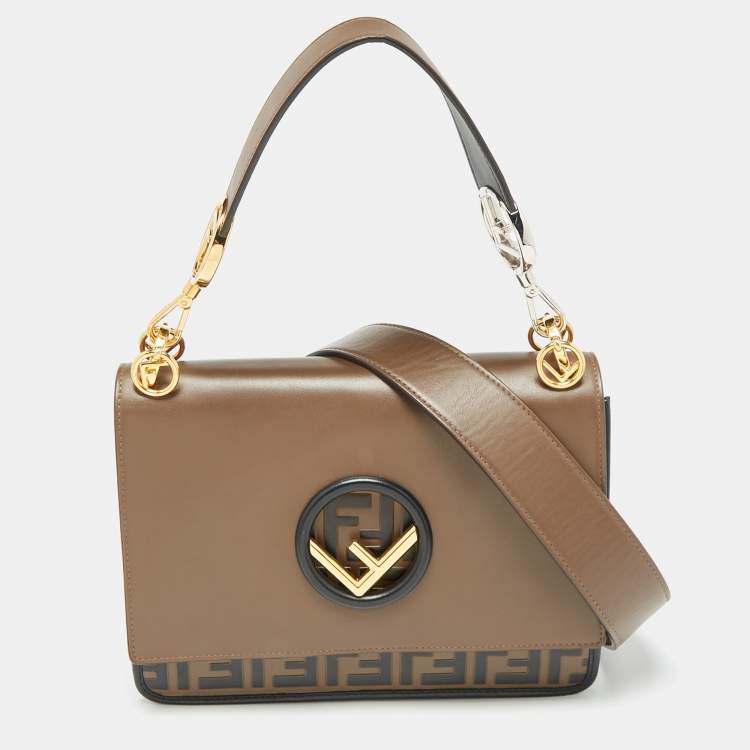 Pre Owned Fendi Brown/Black Zucca Embossed Leather Kan I F Top Handle Bag