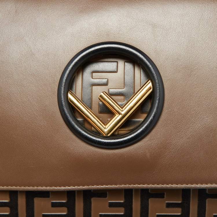 Pre Owned Fendi Brown/Black Zucca Embossed Leather Kan I F Top Handle Bag