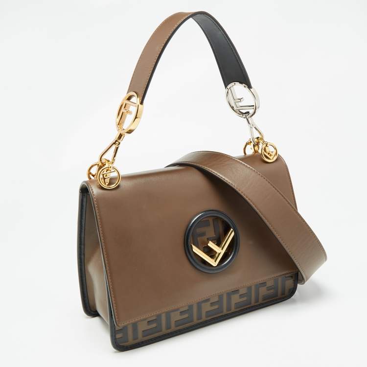 Pre Owned Fendi Brown/Black Zucca Embossed Leather Kan I F Top Handle Bag